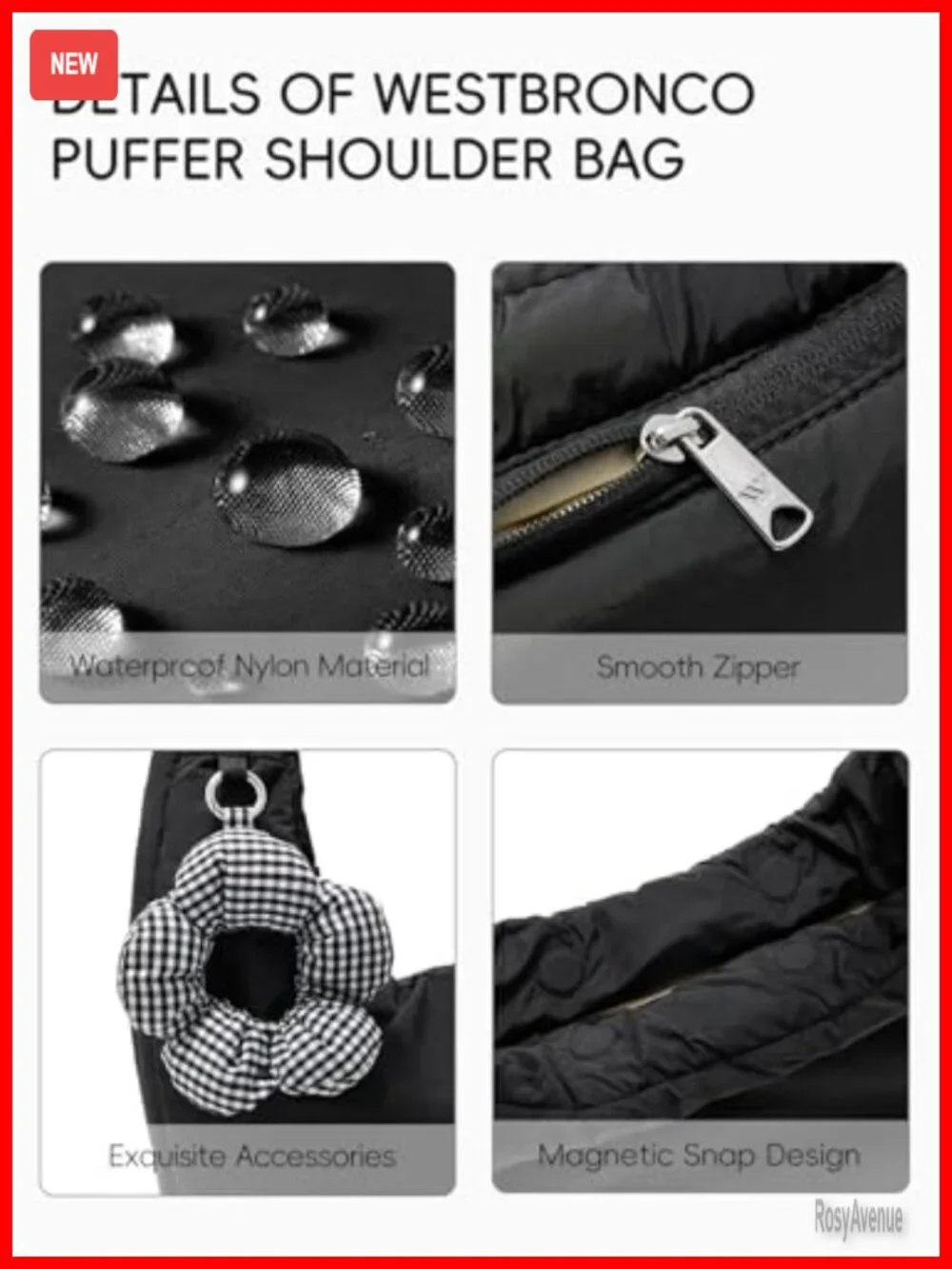 Puffer Hobo Shoulder Bag Medium Laptop Tote with Charm